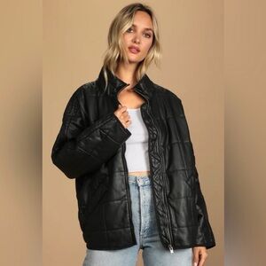 Free People Black Quilted Vegan Leather Jacket